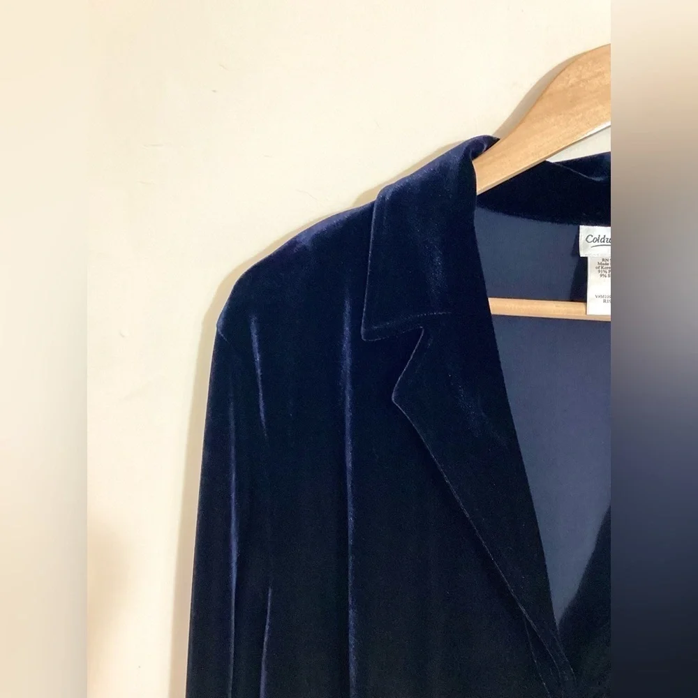 Coldwater Creek Vintage Velvet Tunic Cardigan 18 Navy Blue One Button Artsy 90s - Picture 7 of 14
